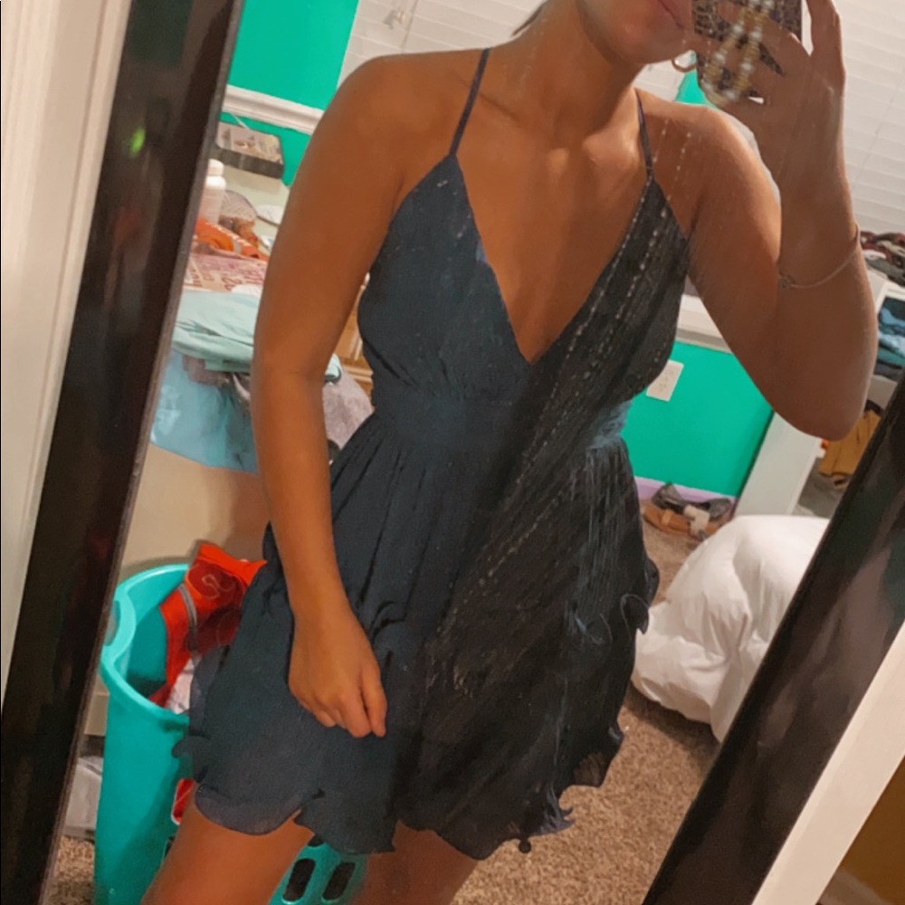 Hello molly dress ruffle navy blue short